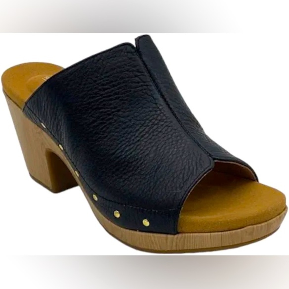 NEW Rockport Leather Heeled Slide Sandals Vivianne Black